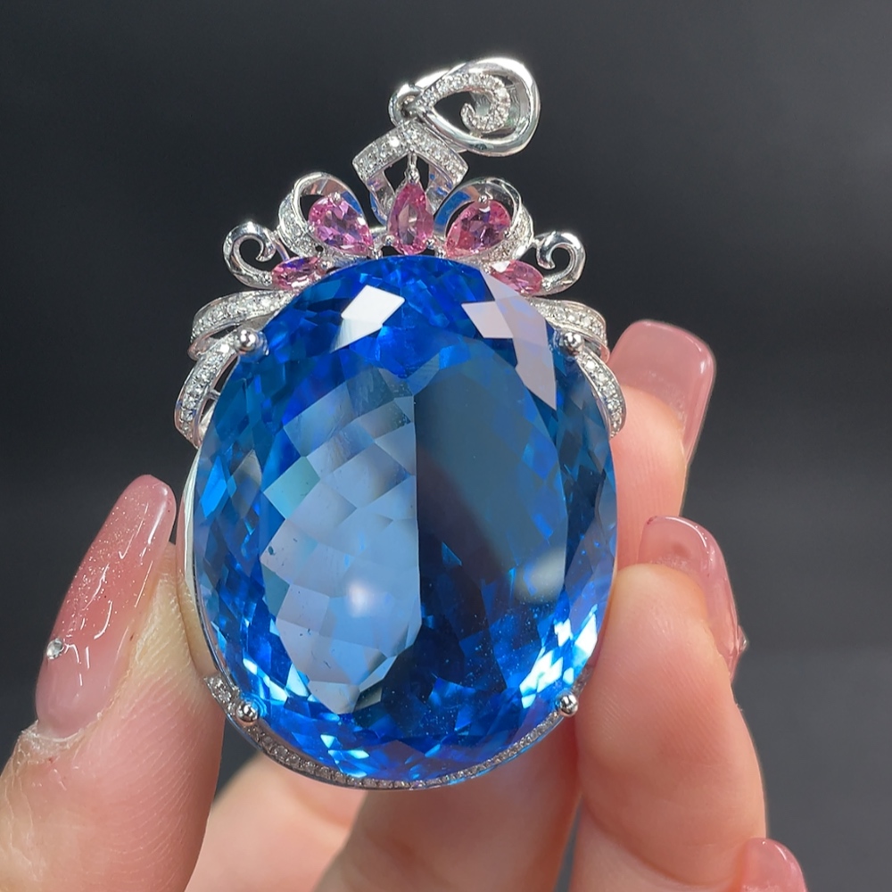 C24768950 18K Gold Topaz Pendant with Color Origin Undetermined and Pink Tourmaline, Total Weight Approx. 30.58g