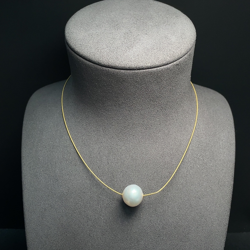 C32784317 Seawater Pearl Pendant Necklace (Non-Gold Chain) with 73% Gold Pendant, Total Weight Approx. 5g Including Chain, Pearl Size About 14.7mm