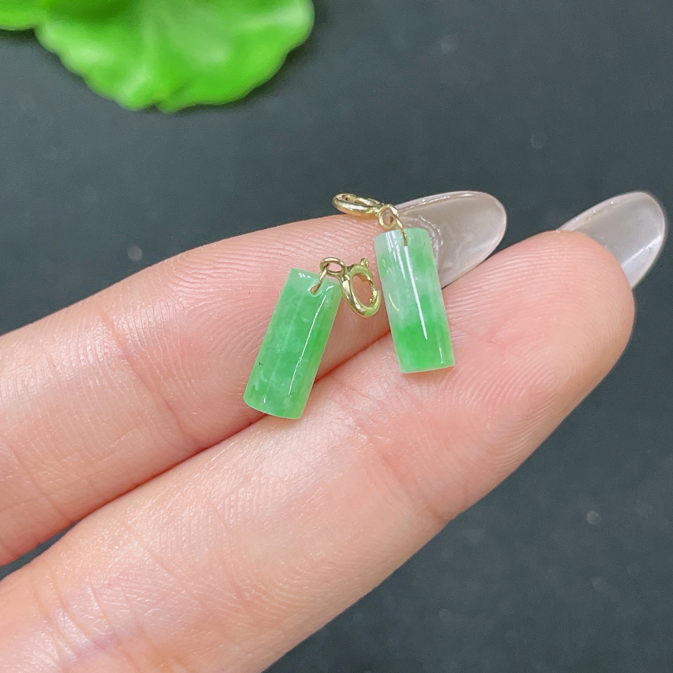 F35105339 Jadeite Inlaid Earrings 18k Gold Setting Total Weight About 0.6g