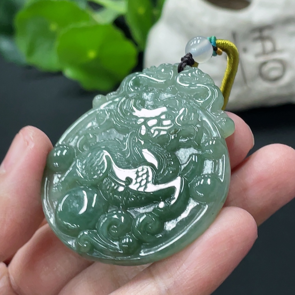 F34076786 Jadeite Kylin Pendant Total Weight Approx. 25.7g with Non-Type A Beads