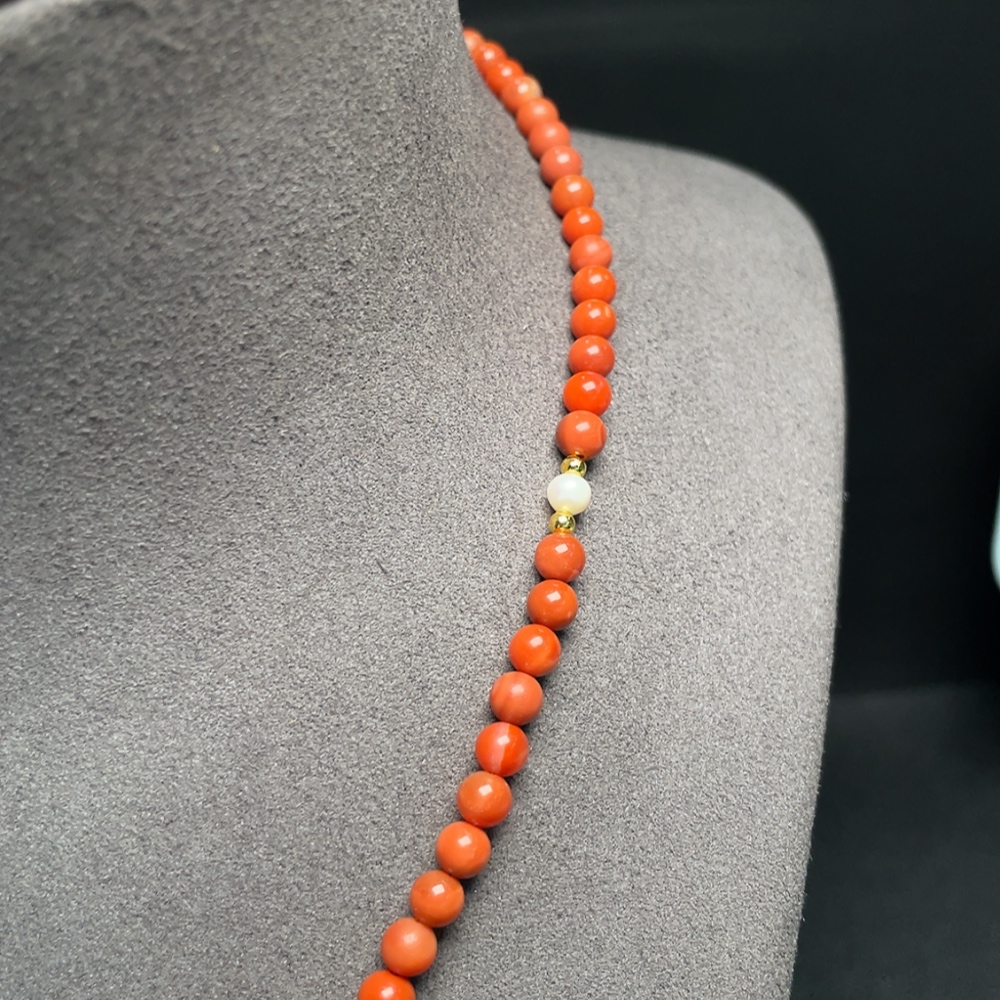 C34993148 Red Agate Bead Necklace with Visible Organic Matter, Total Weight Approx. 14.33g, Size Approx. 4.6mm, Non-Gold, Paired with Pearls and Hetian Jade
