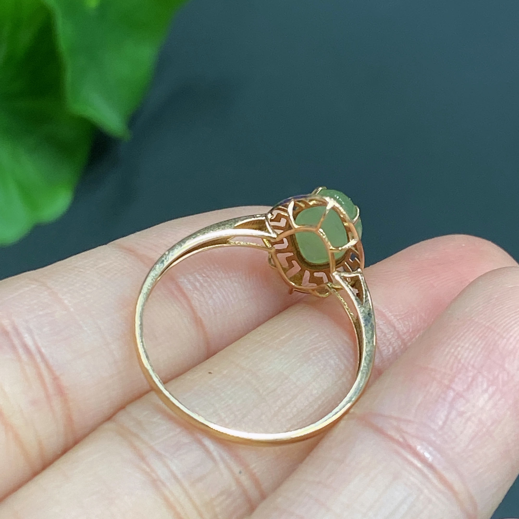 H20214754 Hetian Jade Inlaid Ring, 18k Gold, Size 14, Total Weight Approx. 0.8g