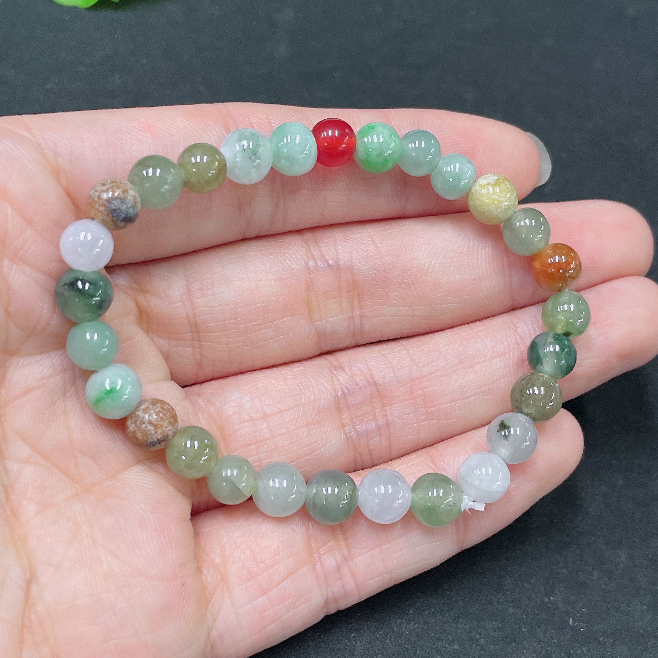 F32698405 Jadeite Bracelet Red Beads Non-A Total Weight Approx. 11.6g Size Approx. 6.6mm