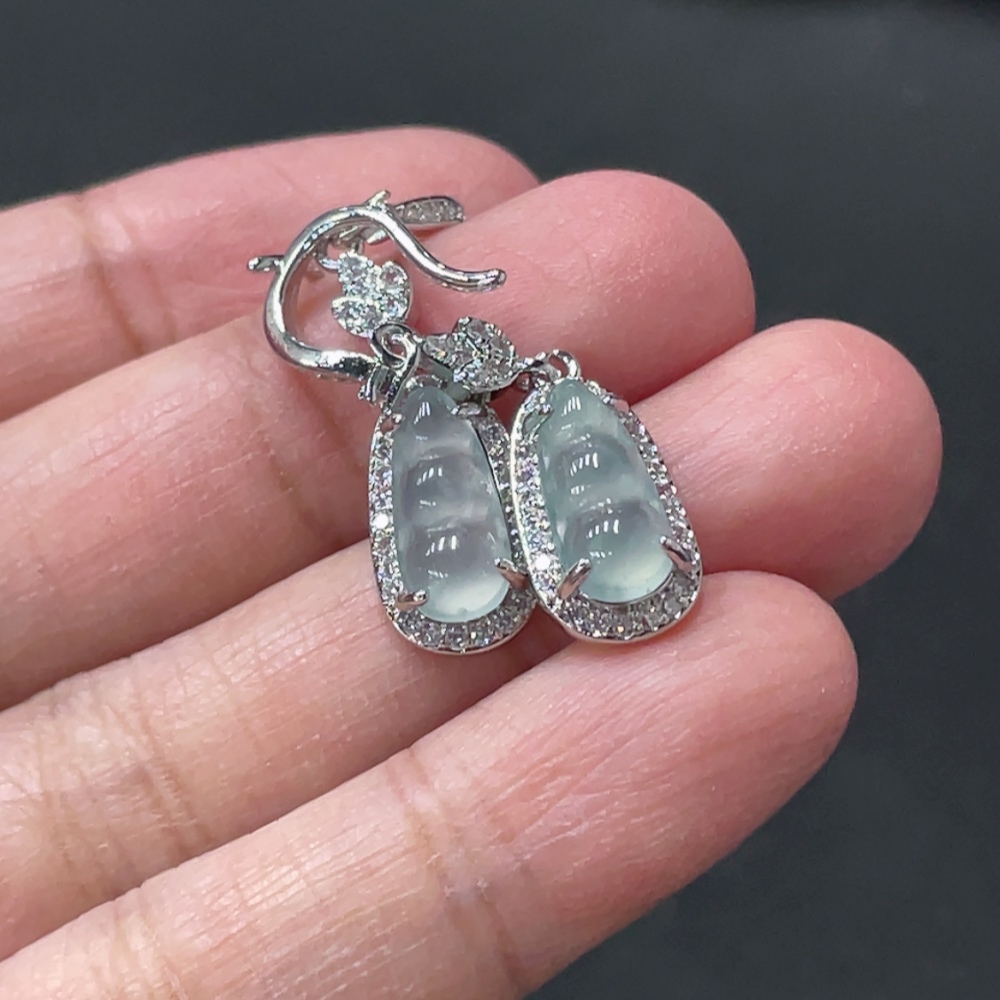 F35145768 Jadeite Blessed Bean Inlaid Earring Pair Non-Gold Inlaid Total Weight Approx. 3.18g