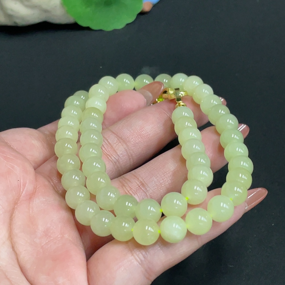 H35100344 Hetian Jade Bead Necklace, approx. 7.9 mm, total weight approx. 43.2g, non-gold