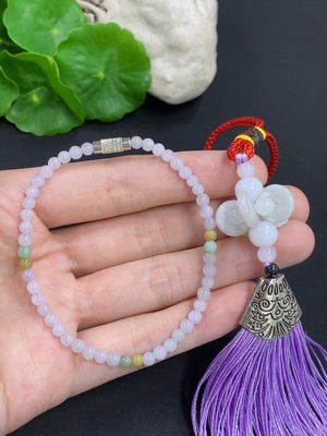 F46603186 翡翠挂件/珠链一手走 非金 货品总重约14.5克（黄色颜色成因未定）（配珠非A）