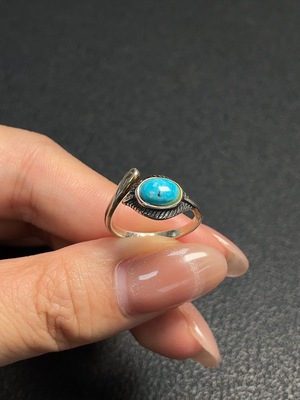 C30445912 Turquoise Inlaid Ring Non-Gold Mounting Adjustable Size Total Weight Approx. 1.94g