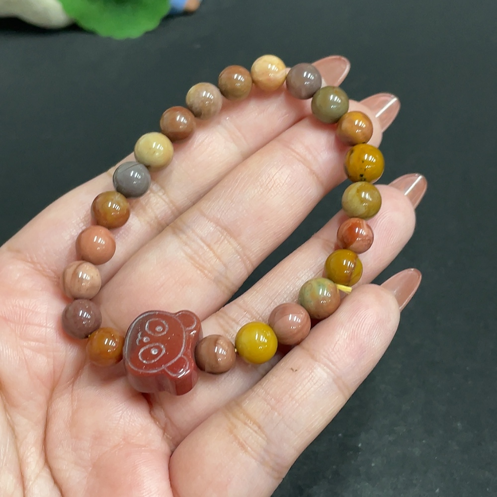 H34054132 Alashan Agate Bracelet, approx. 7mm beads, contains other mineral components, total weight approx. 15.1g