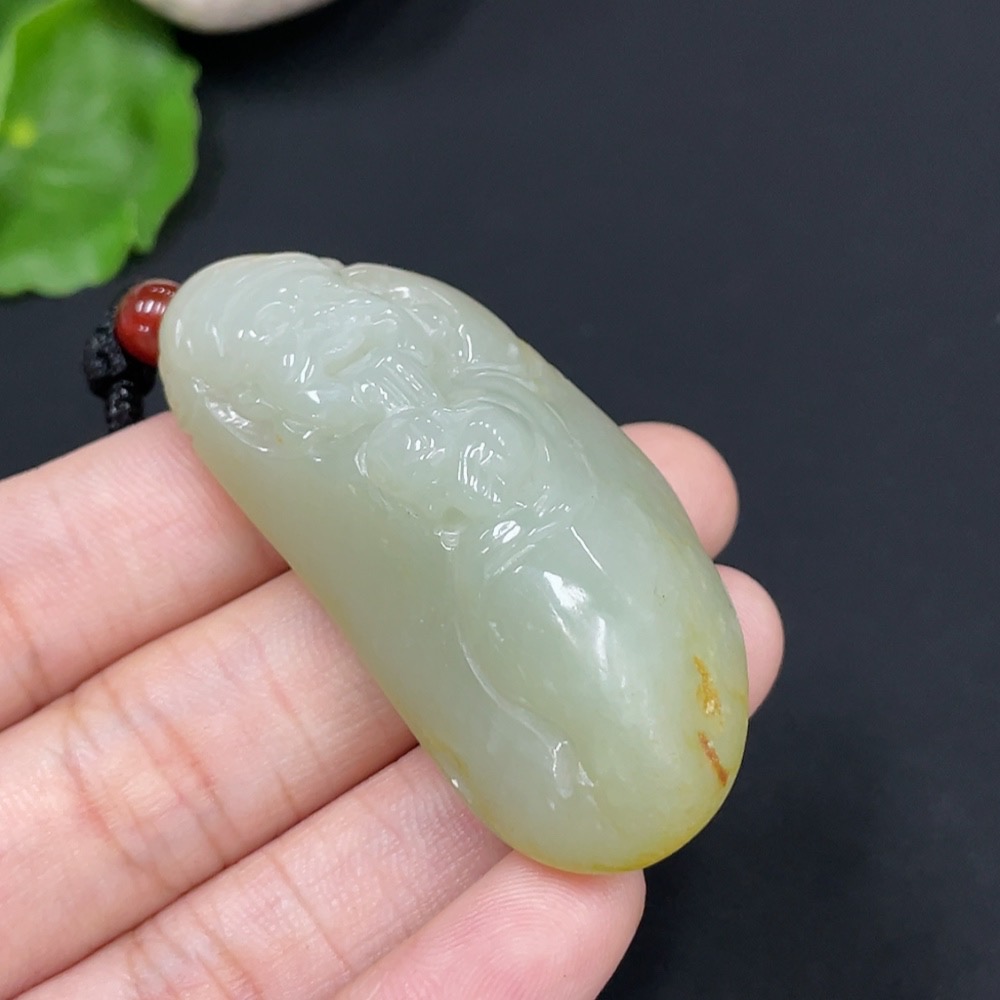 H29412554 Hetian Jade Seed Material Pendant - God of Wealth, Undetermined Skin Color Cause, Total Weight (including rope) approx. 33.1g