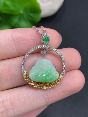 F34077362 Jadeite Buddha Pendant Non-Gold Setting Total Weight Approx. 4.4g (Including Chain)