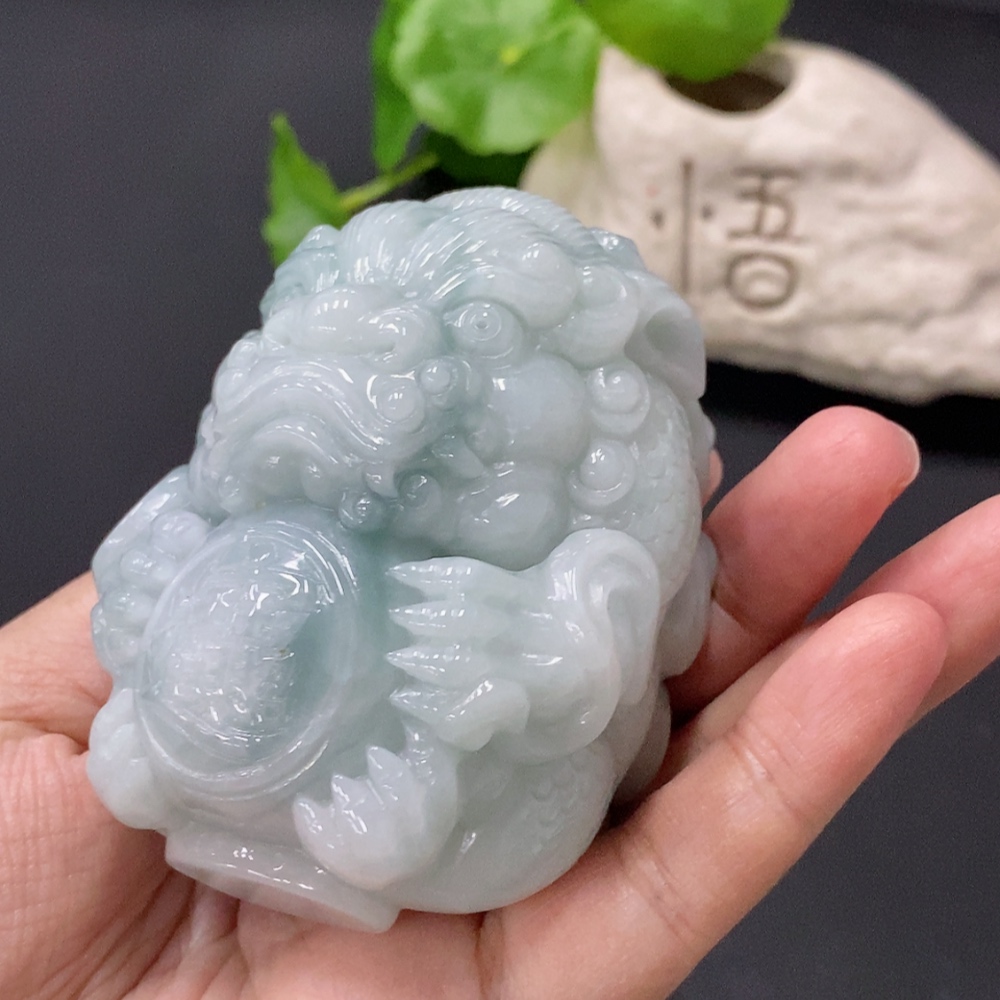 F35146029 Jadeite Stone Lion Ornament Total Weight Approx. 405.6g