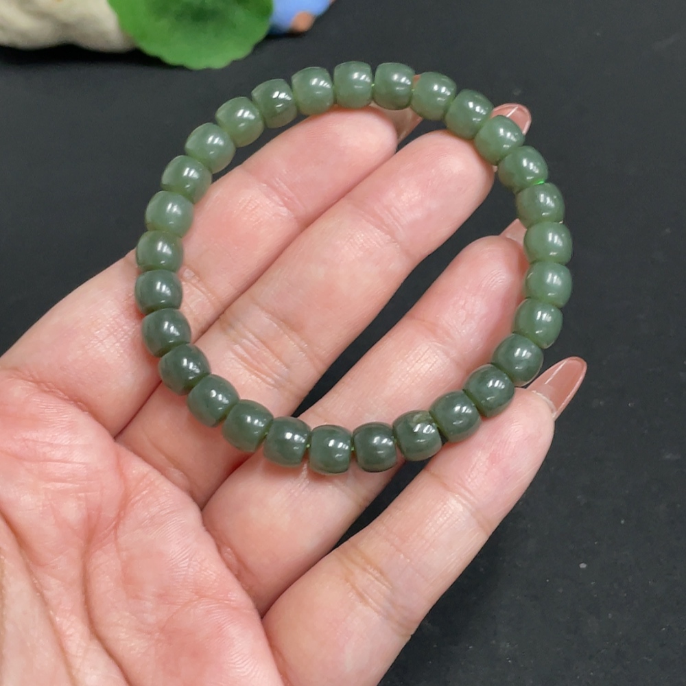 H35117960 Hetian Jade Bead Bracelet, approx. 7mm, total weight about 18.1g