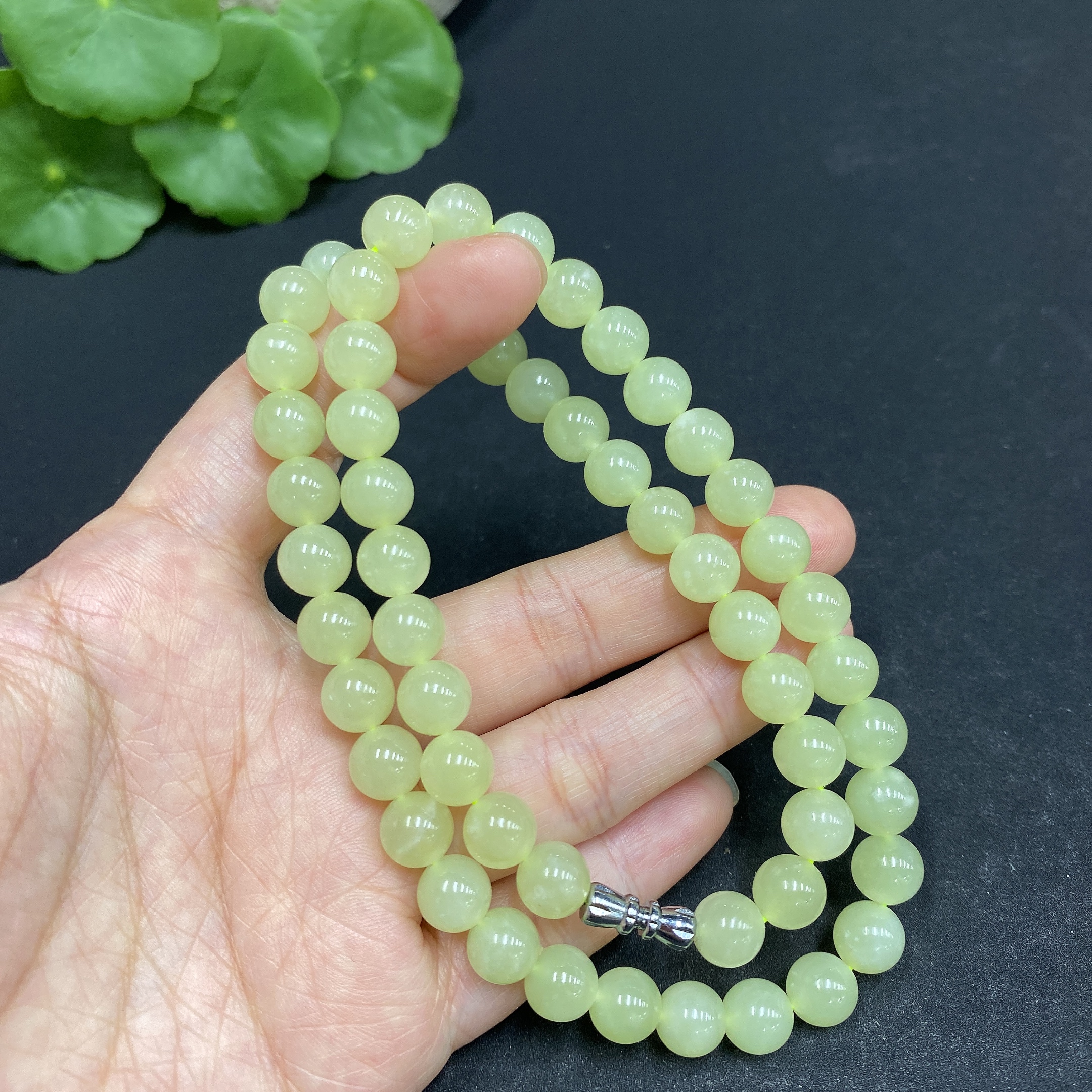 H33878353 Hetian Jade Bead Necklace Approx. 7.7mm Total Weight Approx. 43.7g