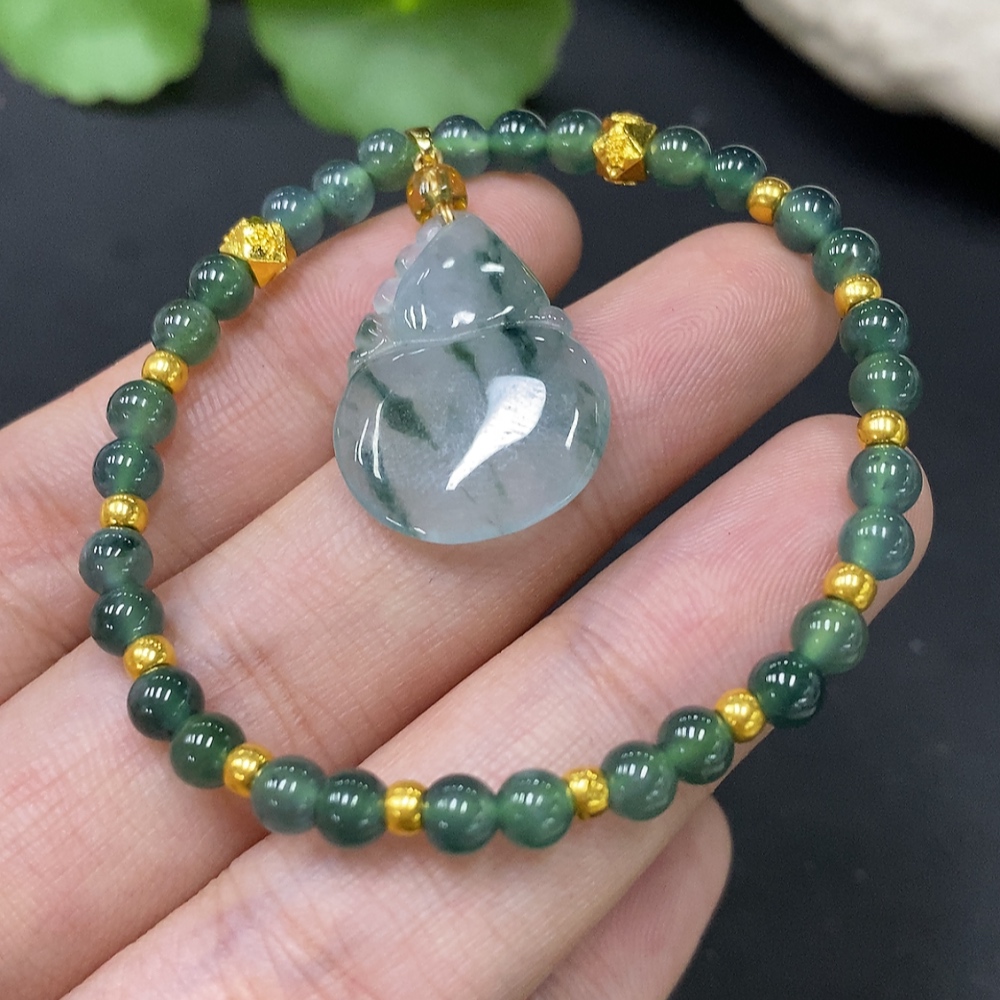 F27151529 Jadeite Gourd Bracelet with Non-Gold Clasp and Au99% Other Components, Total Weight Approx. 7.05g