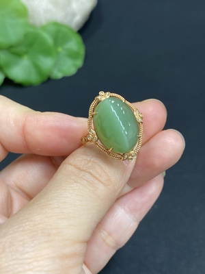 H34014389 Hetian Jade Inlaid Ring 18k Gold Size 15 Total Weight Approx. 3.2g
