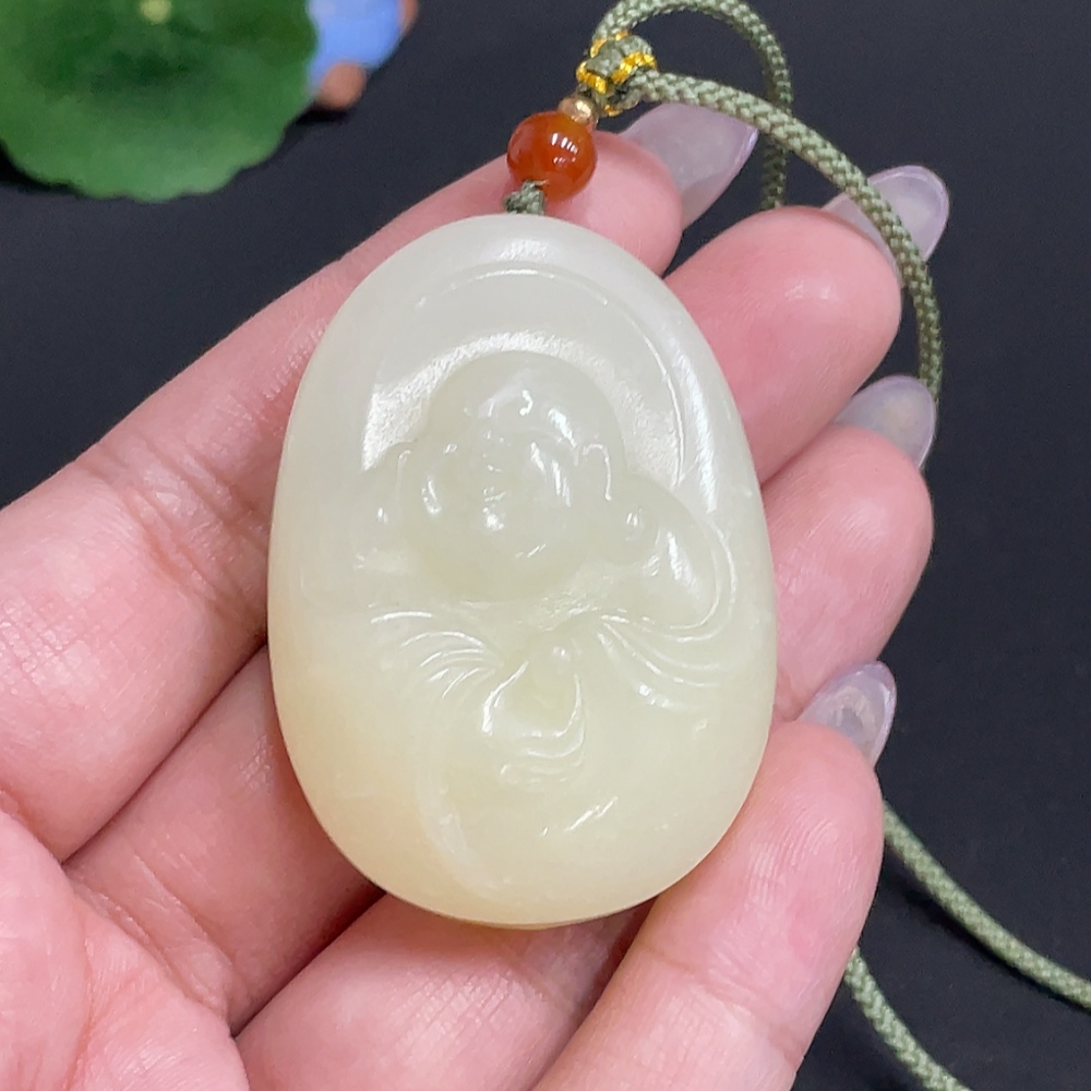 H33930748 Hetian Jade Pendant Buddha Total Weight [with rope] 46.5g