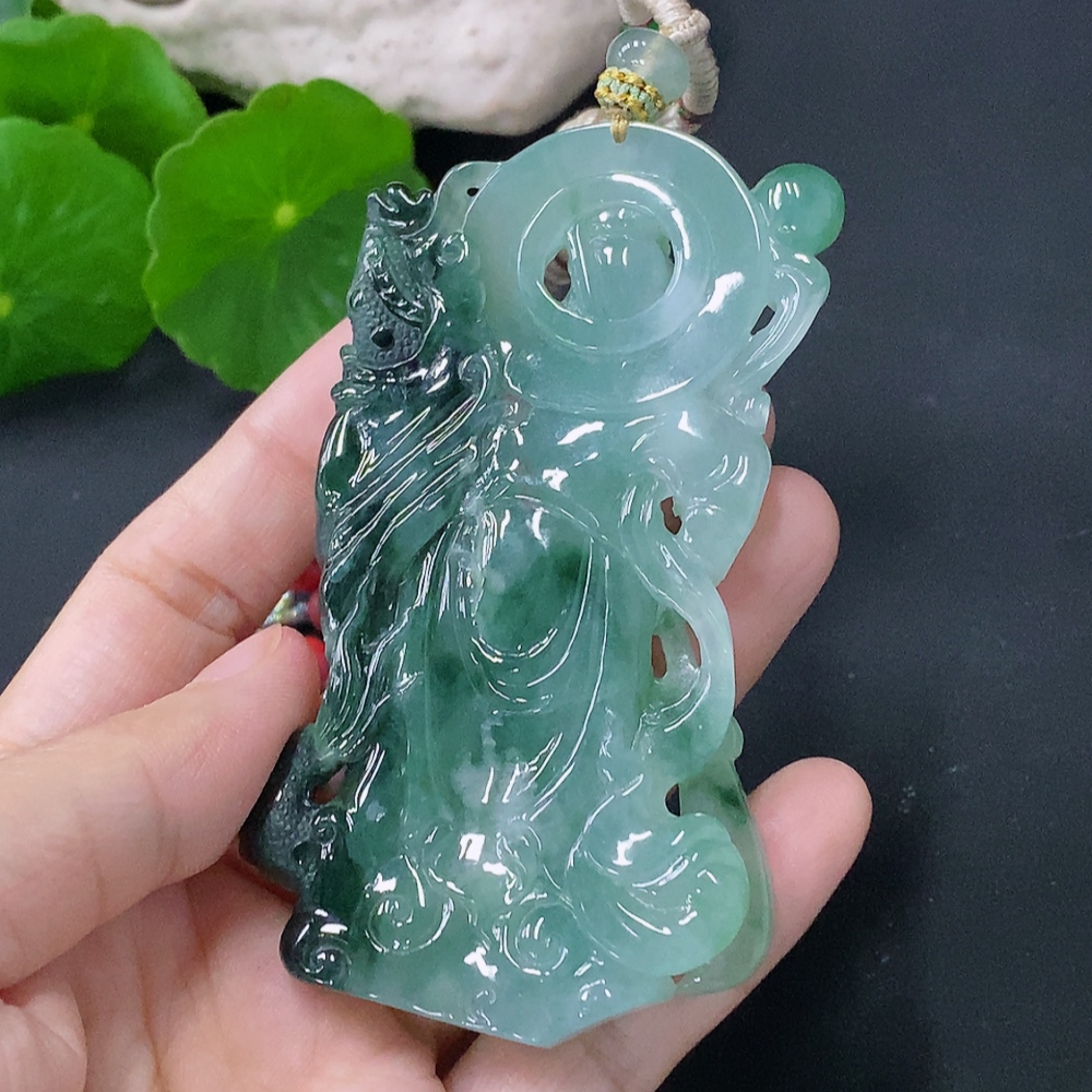 F30573109 Jadeite Pendant Guan Yu Total Weight: Approx. 76.38g (Incl. Rope)