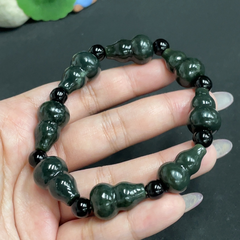 H34956653 Hetian Jade Gourd Bracelet, total weight about 48.5g, with non-Hetian Jade beads