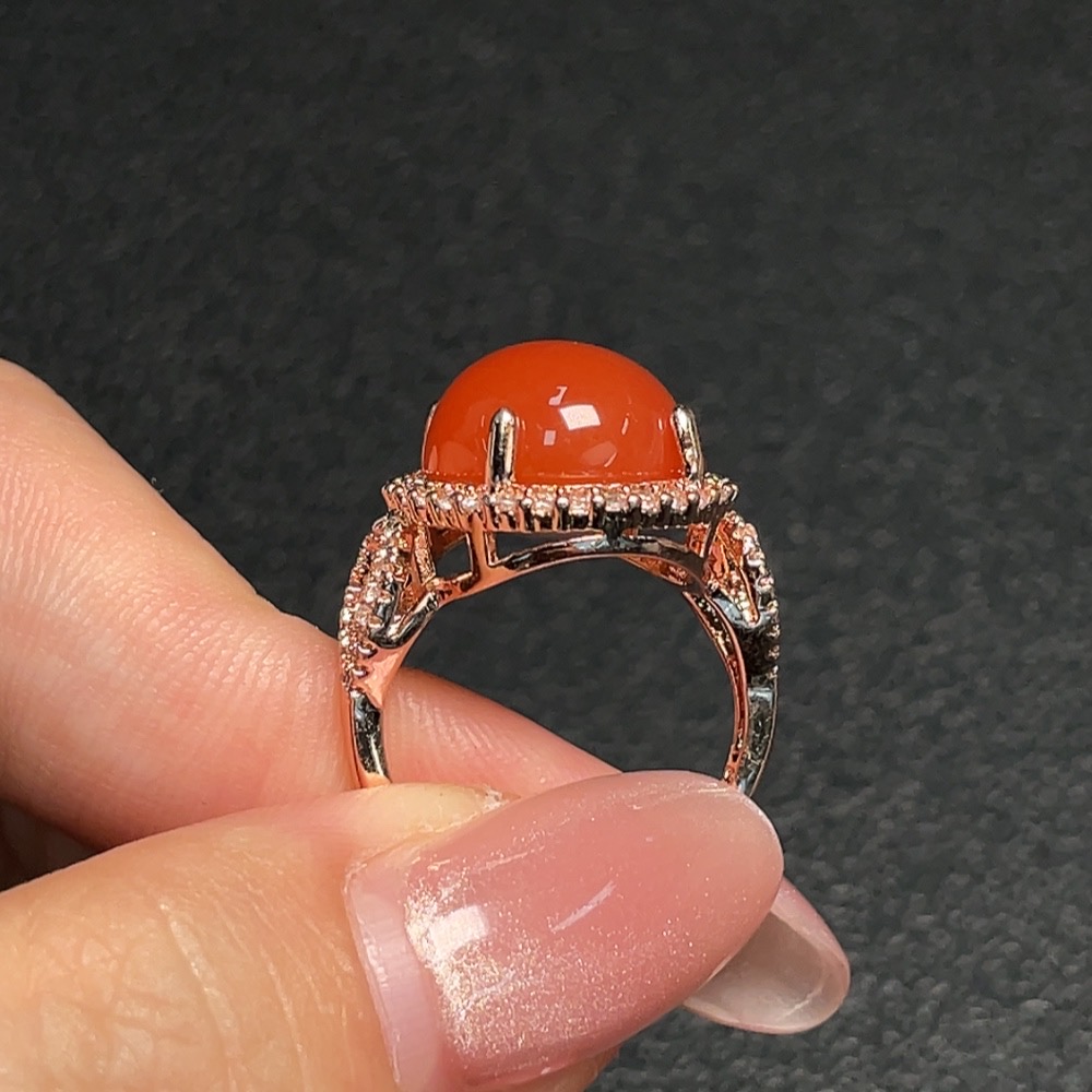 C30535682 South Red Agate Inlaid Ring Non-Gold Setting Adjustable Size Total Weight Approx. 5.50g
