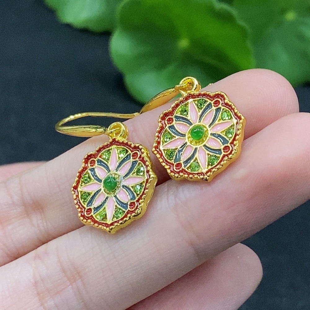 F35089824 Jadeite inlaid earrings, a pair, total weight about 3.9g (non-gold inlaid)