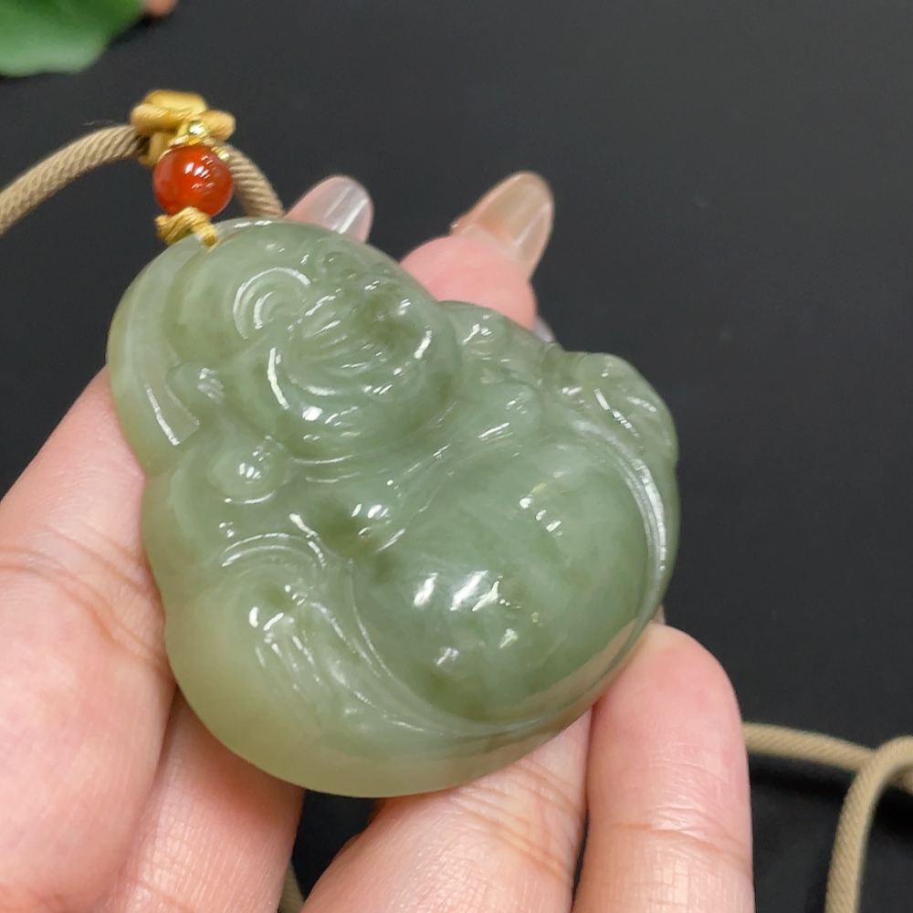H32767325 Hetian Jade Pendant - Buddha Figure - Total Weight (including rope): 50.5g