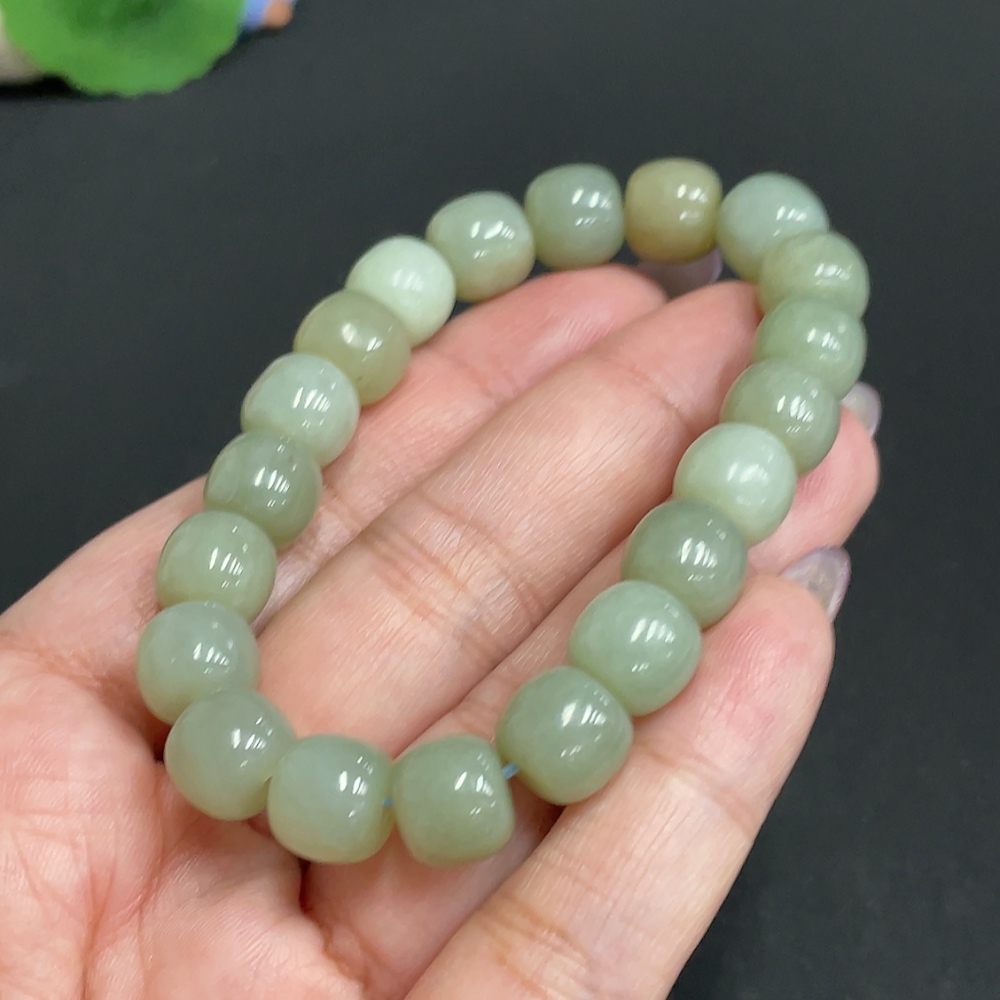 H33900759 Hetian Jade Bracelet, Approx. 9.8mm Beads, Total Weight Approx. 32.3g