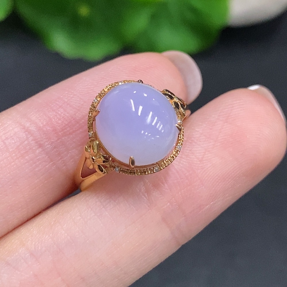 F34060416 Jadeite Cabochon Ring 18k Gold Total Weight Approx. 3g Size 14 with Diamond Accents