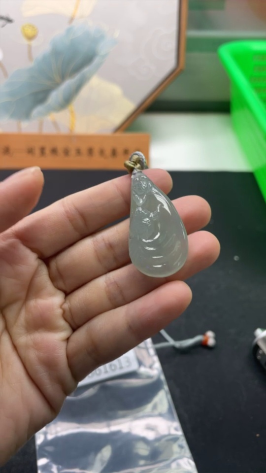 F33861613 Jadeite Auspicious Fish Pendant, Total Weight with Cord Approx. 13.1g