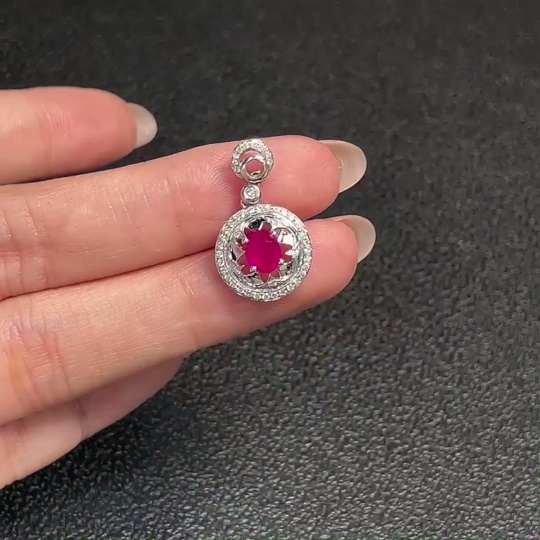 C32815657 18K Ruby Pendant with Diamond Accents, Total Weight Approx. 2.34g