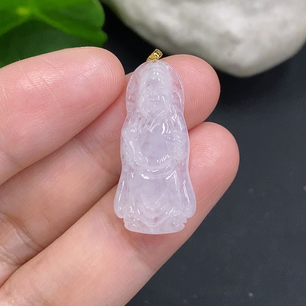 F35107121 Jadeite God of Wealth Pendant with 18K Gold Clasp, Total Weight Approx. 2.3g