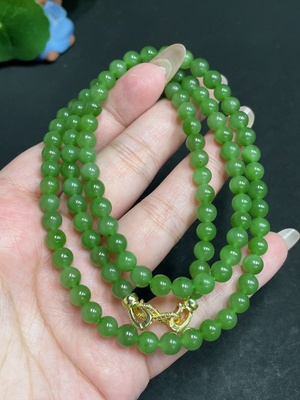 H29378874 Hetian Jade Bead Necklace Approx. 5.7mm Total Weight About 38.5g Non-Gold