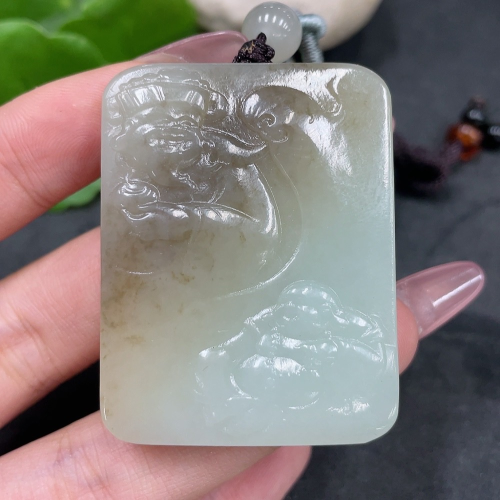 H33925751 Hetian Jade Pendant Wealth Total Weight (including rope) approx. 37.9g