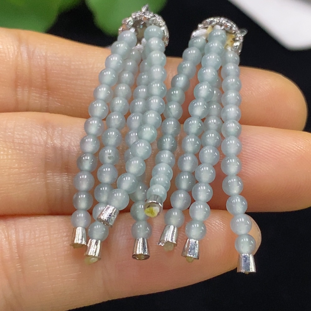 F34074825 Jadeite inlaid earrings non-gold total product weight about 7.79g