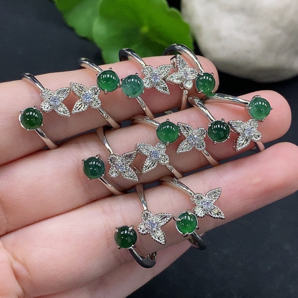 F33927866 Jadeite Cabochon Inlaid Ring Non-gold Inlaid Adjustable