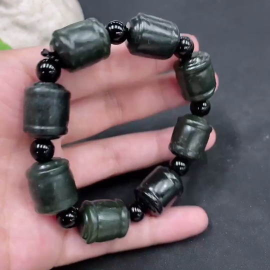 H30538467 Hetian Jade Bracelet (Non-Hetian Jade Beads) Total Weight Approx. 64.7g