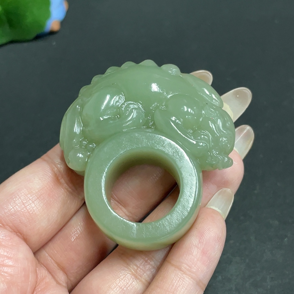 H29378696 Hetian Jade Auspicious Beast Ring (Size 23, Total Weight Approx. 58.2g)