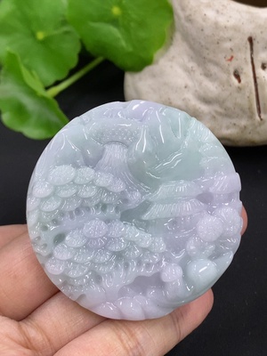 F46596256 翡翠山水牌挂件 货品总重约62g