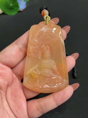 H34005592 Huanglong Jade Pendant  Guanyin  Total Weight: Approx. 50.9g (including rope)