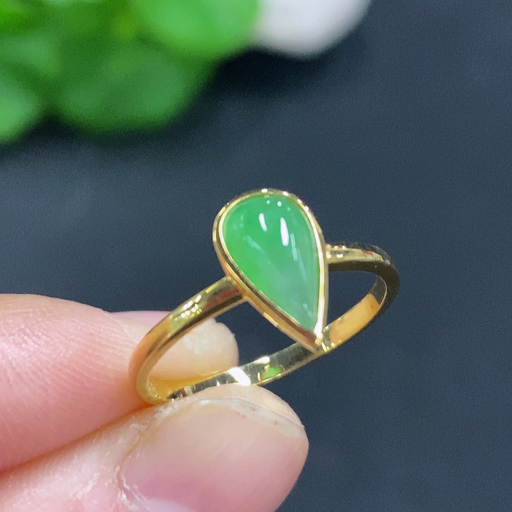 F24798732 Jadeite Inlaid Ring 18K Gold Size 13 Total Weight Approx. 1.8g