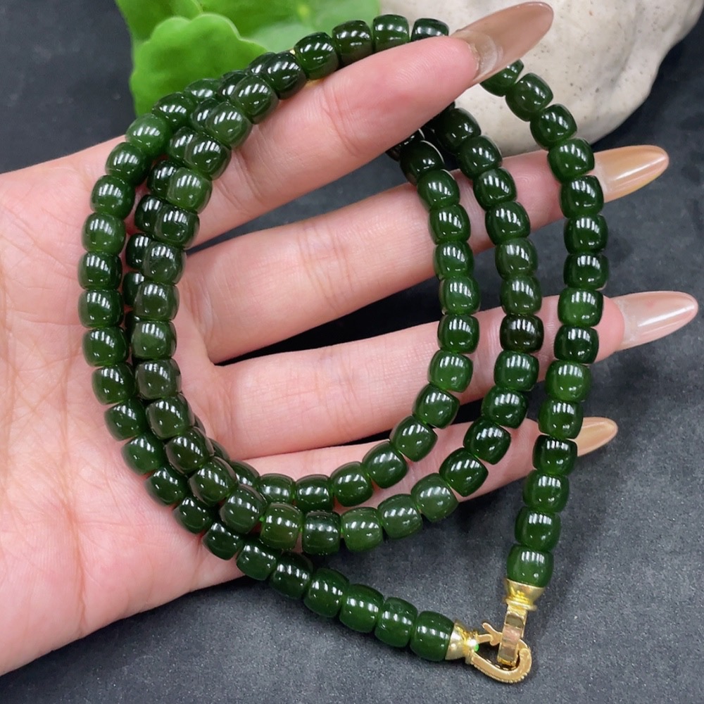 H32778114 Hetian Jade Bead Necklace Approx. 6.7mm Total Weight Approx. 63.2g