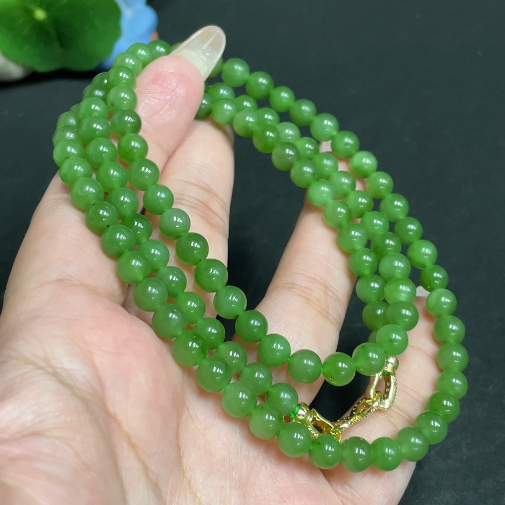 H29378874 Hetian Jade Bead Necklace Approx. 5.7mm Total Weight About 38.5g Non-Gold