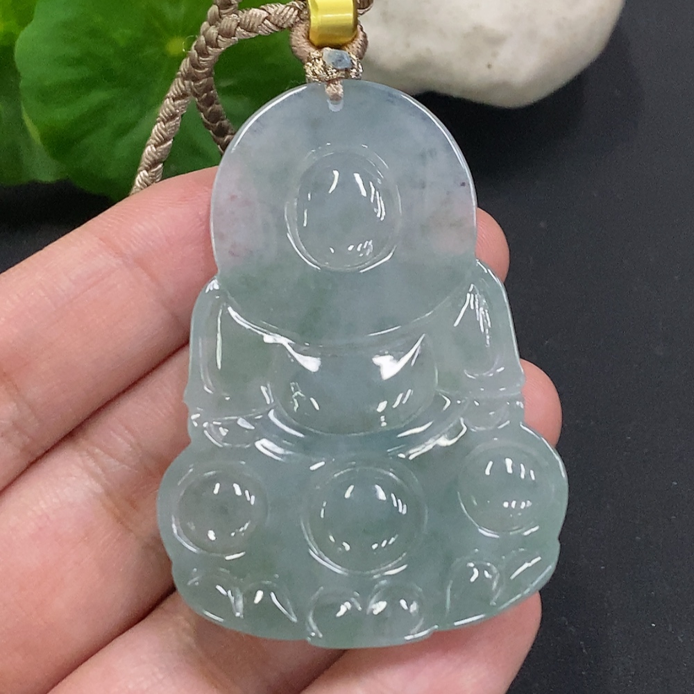 F33856720 Jadeite Guanyin Pendant with Cord, Total Weight Approx. 26.1g