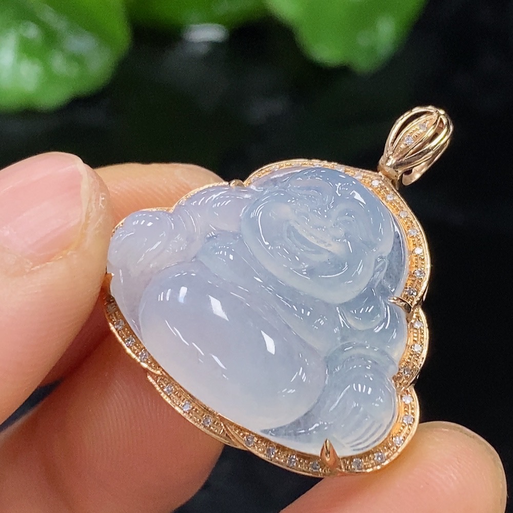 F25923543 Jadeite Buddha Pendant with 18K Gold Setting, Total Weight Approx. 5.83g