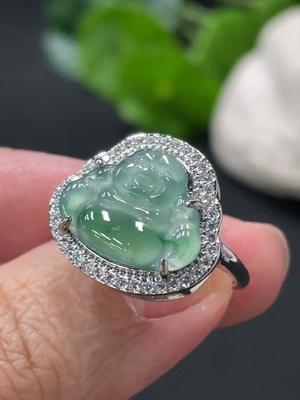 F34977816 Jadeite Buddha Inlaid Ring Non-Gold Inlaid Adjustable Size Total Weight Approx. 3.26g