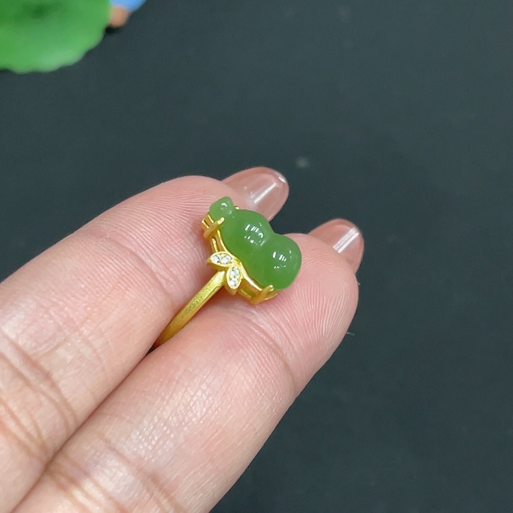 H35099951 Hetian Jade Jasper Inlaid Adjustable Ring