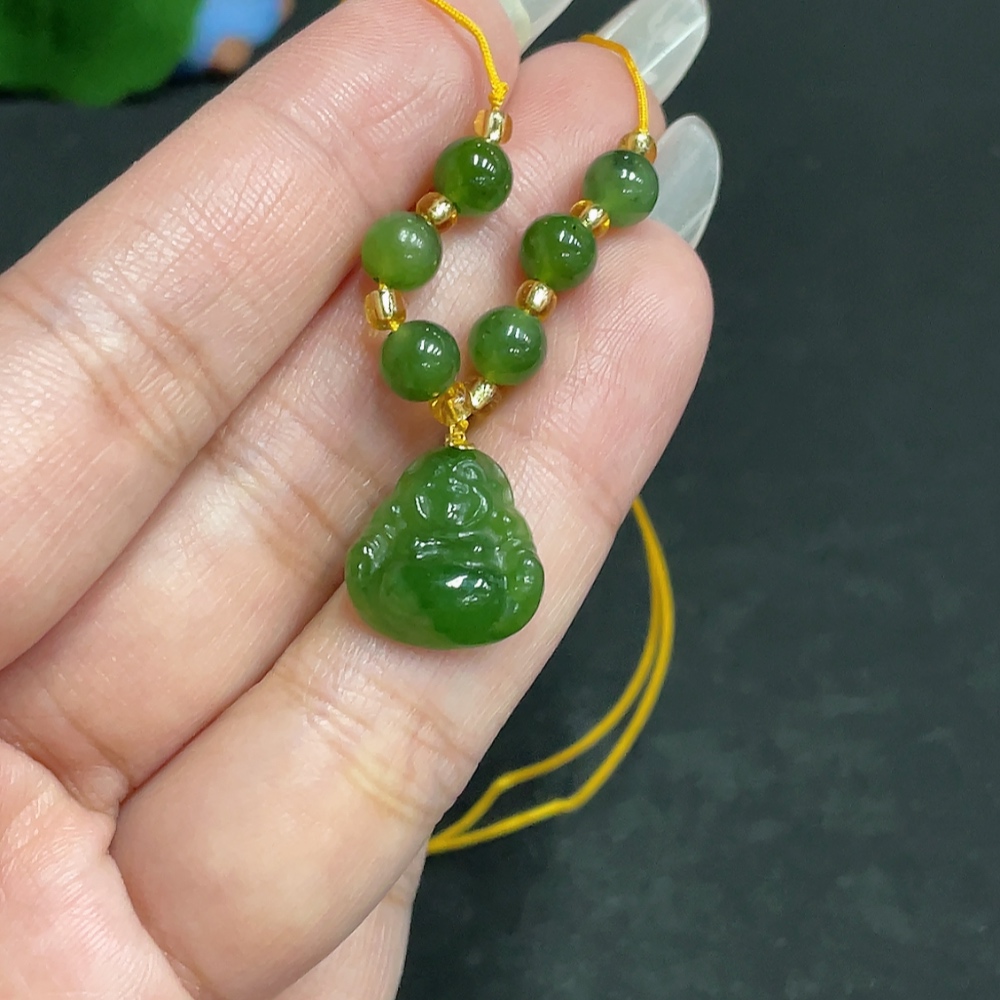 H27163017 Hetian Jade Pendant    Buddha    Total Weight (with rope): 3.8g    18K Bead Clasp