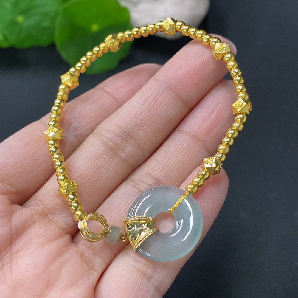 F26968038 Jadeite Inlaid Bracelet, 1 Inlaid Main Body 18k, Rest Au99%, Total Weight Approx. 3.38g