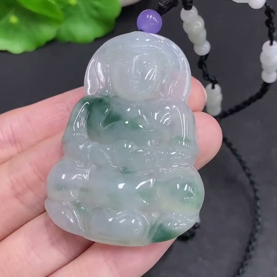 F34967861 Jadeite Guanyin Pendant Total Weight with Rope Approx. 24.5g (Matching Beads Non-Grade A)