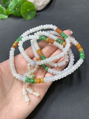 F19175305 Jadeite Beaded Necklace Approx. 5.6mm (Yellow Bead Color Origin Undetermined) Total Weight 51.763g