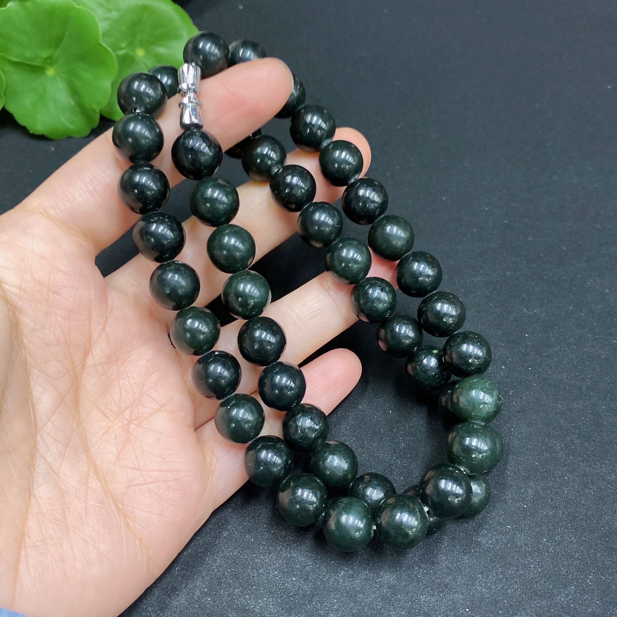 H32704313 Hetian Jade Bead Necklace, Approx. 9.6mm, Total Weight About 73.5g